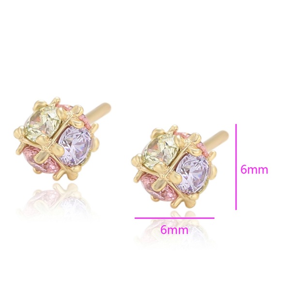 Stud Ball Earrings Colorful CZ Stone 14k Gold Plated Luxury Jewelry - Picture 3 of 10